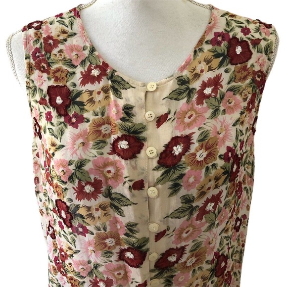 Amanda Smith Sleeveless Floral Beaded Neck Duster Kimono Cover Up Size Medium - Picture 5 of 12